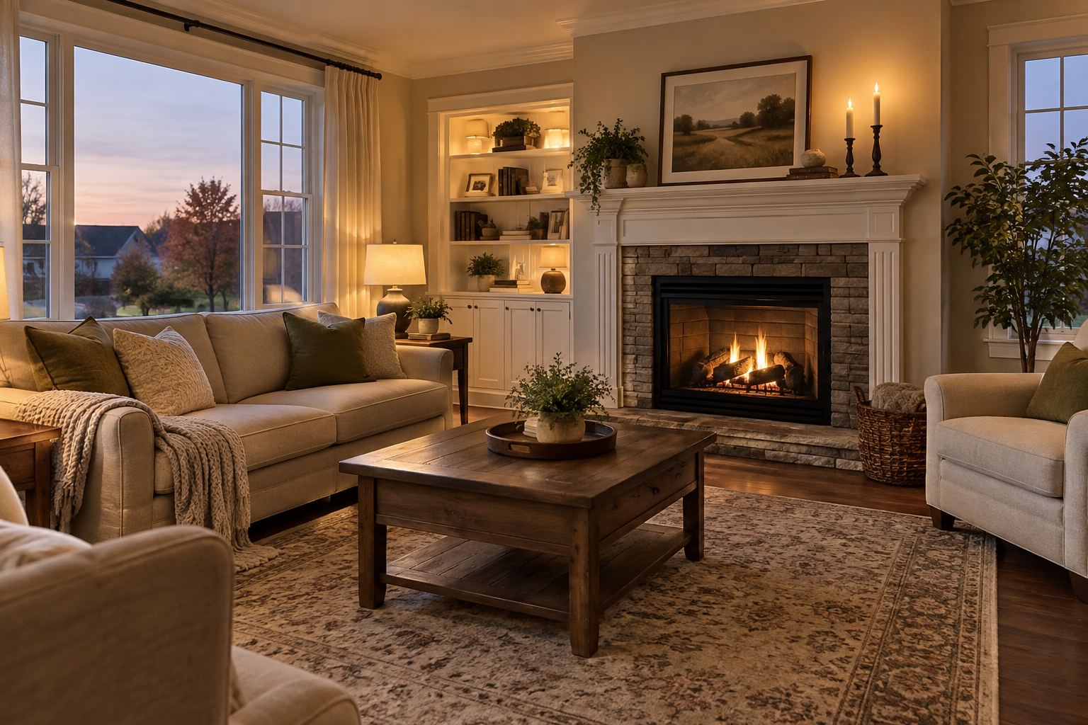 A cozy Bethesda-area living room, illustrative
